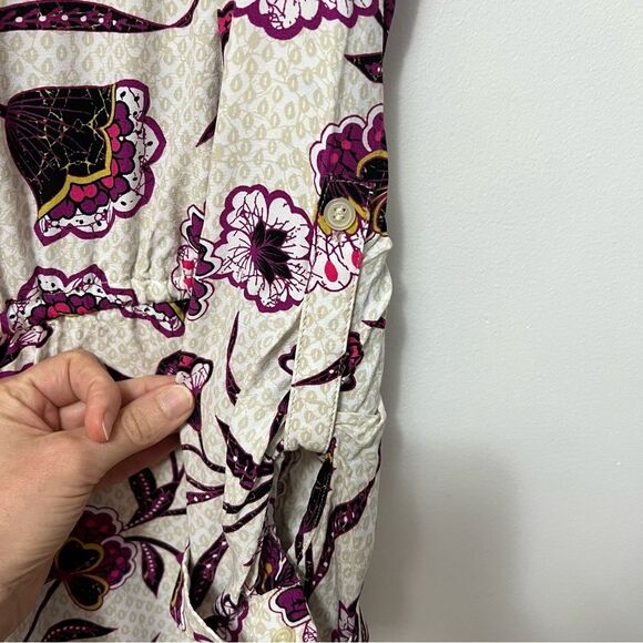 Loft Womens Floral Dress Size XL Cream Purple Long Sleeve Dressy Romantic Spring - Picture 5 of 10